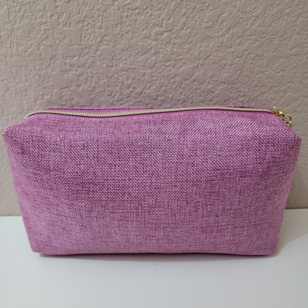 Lancôme Paris Pink Textured Cosmetic Makeup Bag with Gold Zipper